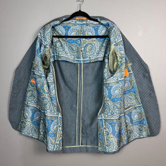 Tallia Linen sport coat Men's size 42 R convertible collar striped unique Mason - Picture 14 of 16